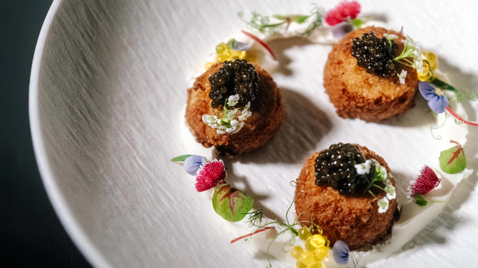 A traditional dish meets professional plating with this 'Caviar Topped Falafel' recipe