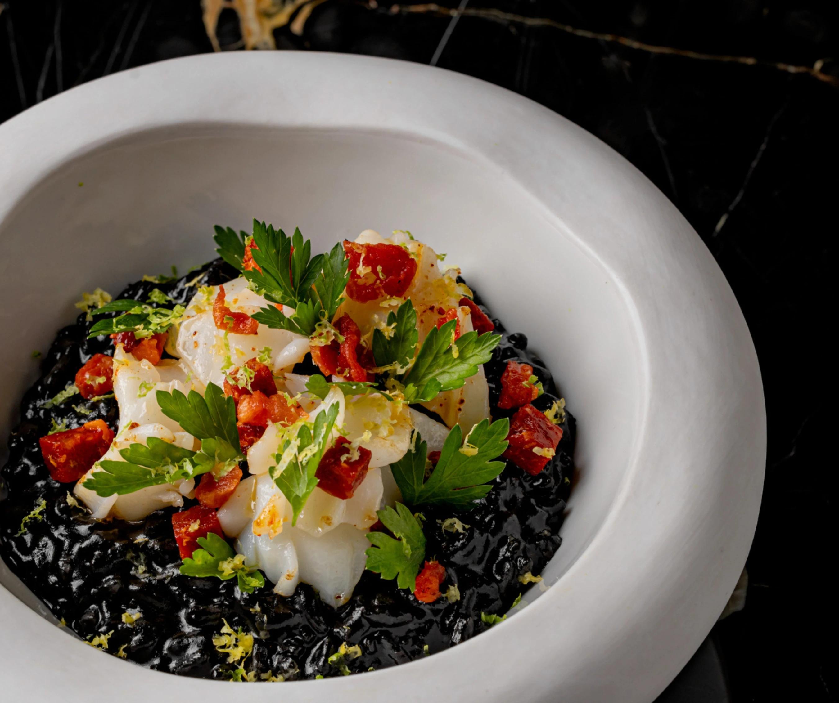 Hélène Darroze's team at Royal Mansour Marrakech share the recipe for 'Black Rice and Squid'