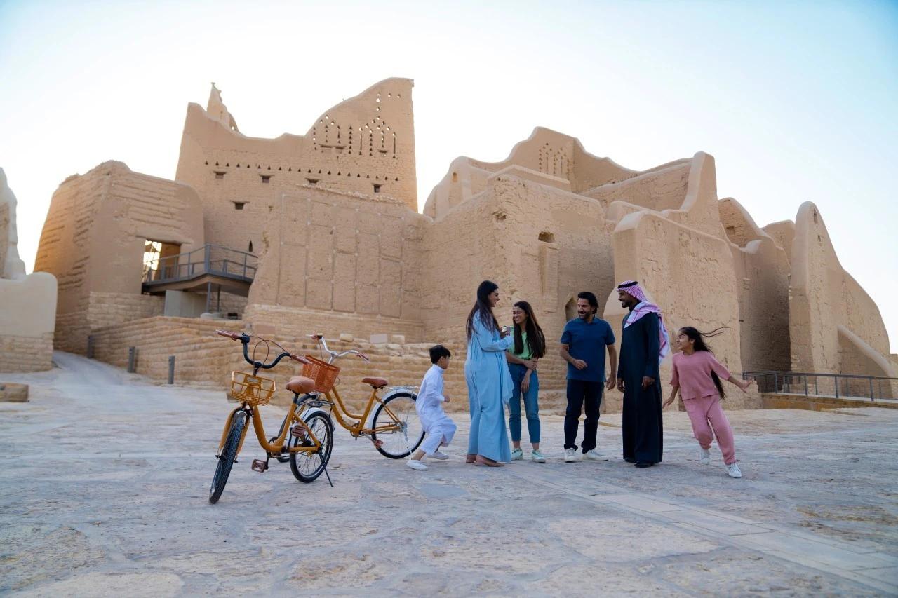 A family enjoying a day out in the At Turaif district in Diriyah