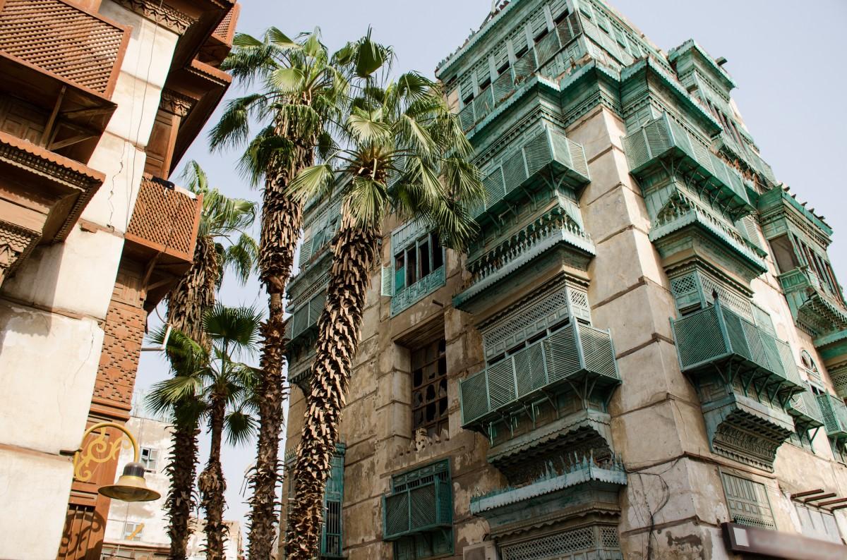 Old city in Jeddah, Saudi Arabia known as "Historical Jeddah". Old and heritage buildings and roads in Jeddah.